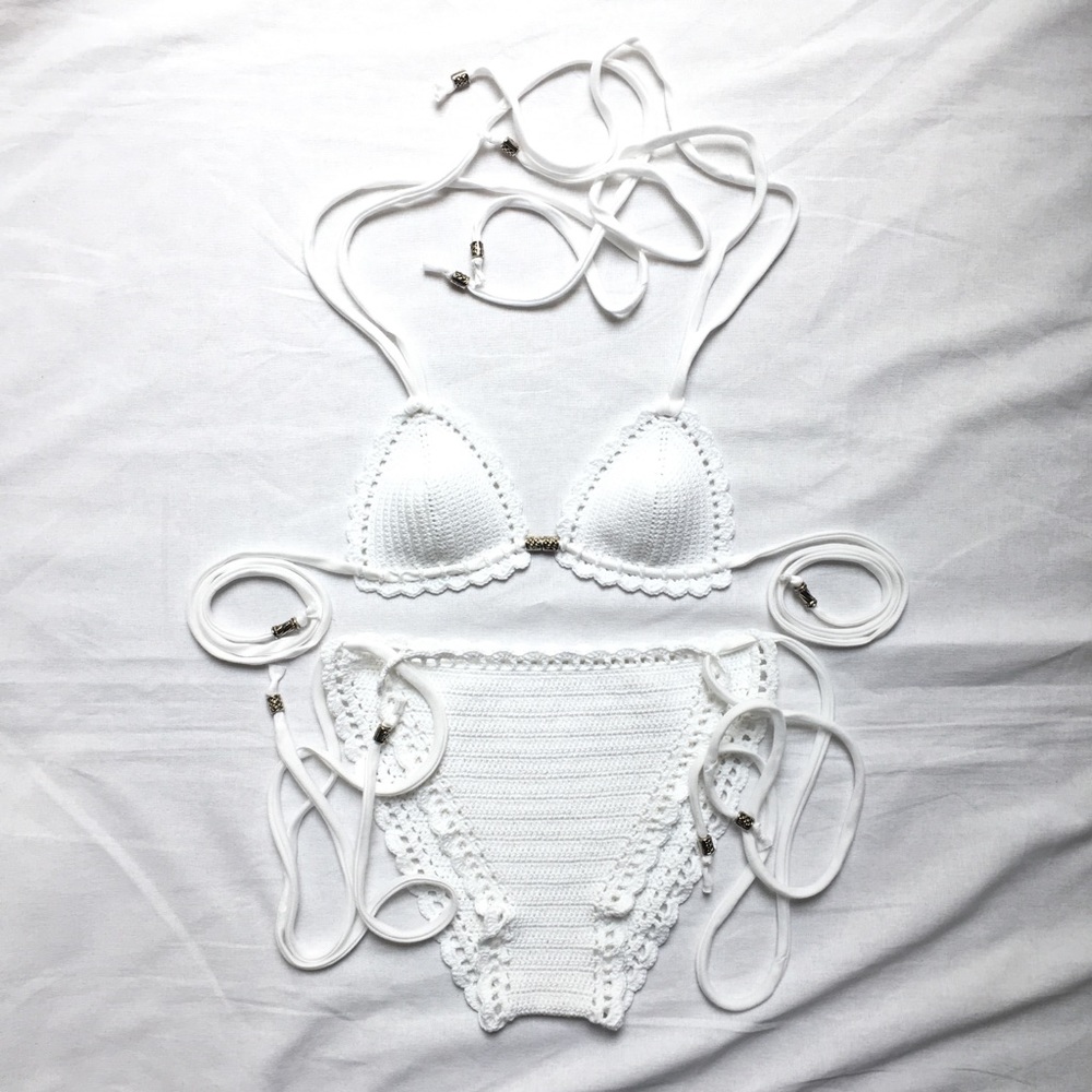 Boho White Crochet Bikini New - Picture 5 of 7